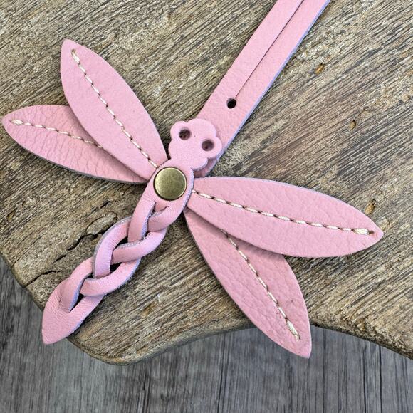 Portland Leather Dragonfly Charm VINTAGE PINK Purse Charm FAST SHIP Bag Charm - Picture 5 of 6